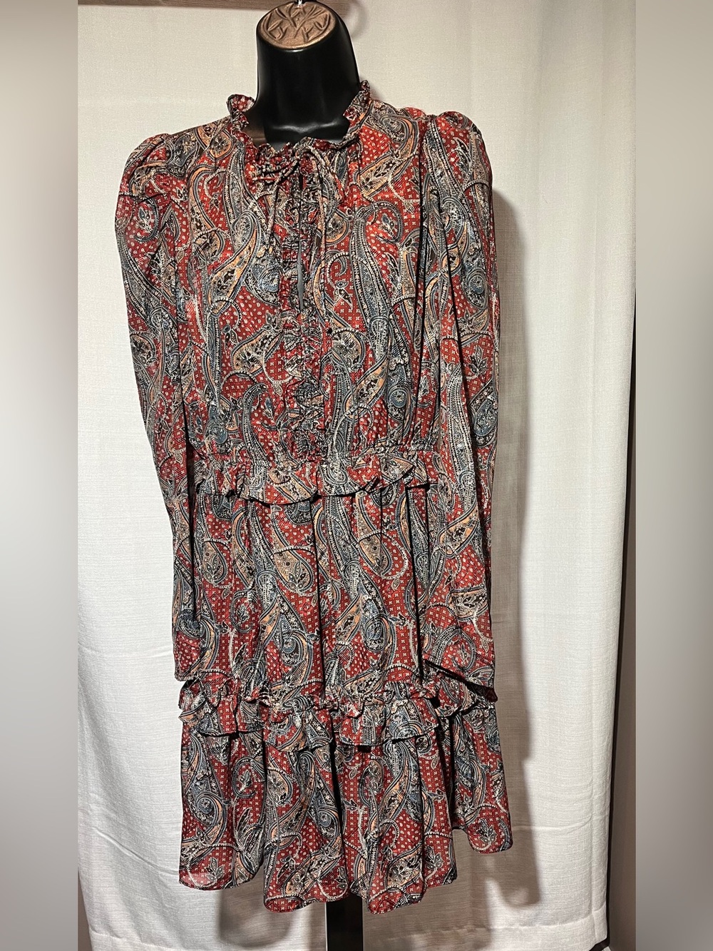 Buffalo David Bitton Brown Red and Gray Long Sleeve Dress